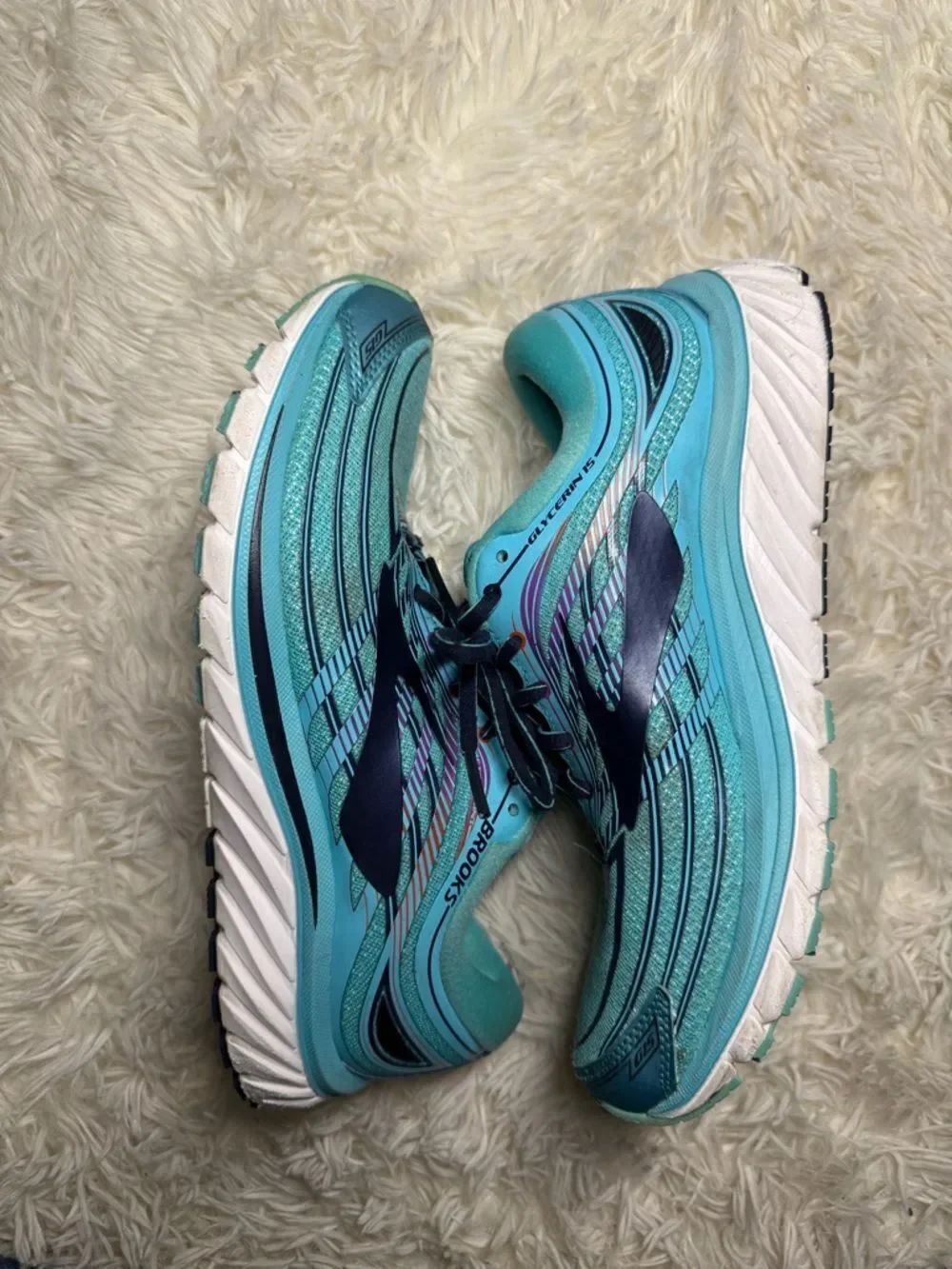 Brooks Glycerin 15 Women's Running Shoes 1202471b476 Aqua Blue Lace Up